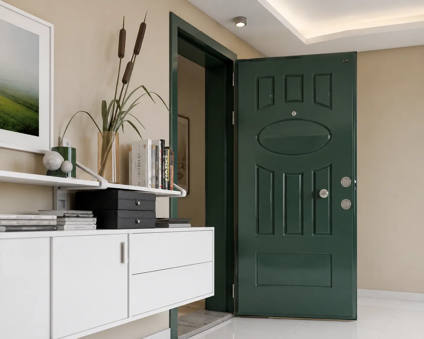 CARVED cam detaylı daire çelik kapısı Sarı Çelik Kapı