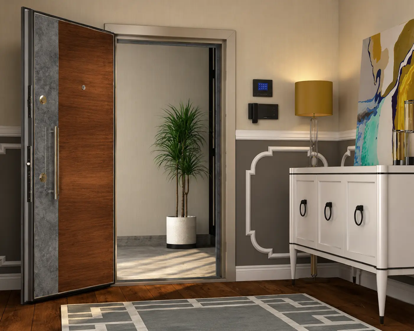 MD 01 dijital baskılı daire çelik kapısı Sarı Çelik Kapı