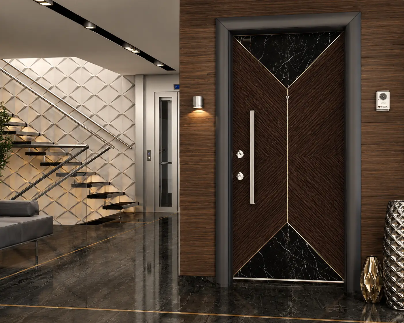SD 08 dijital baskılı daire çelik kapısı Sarı Çelik Kapı