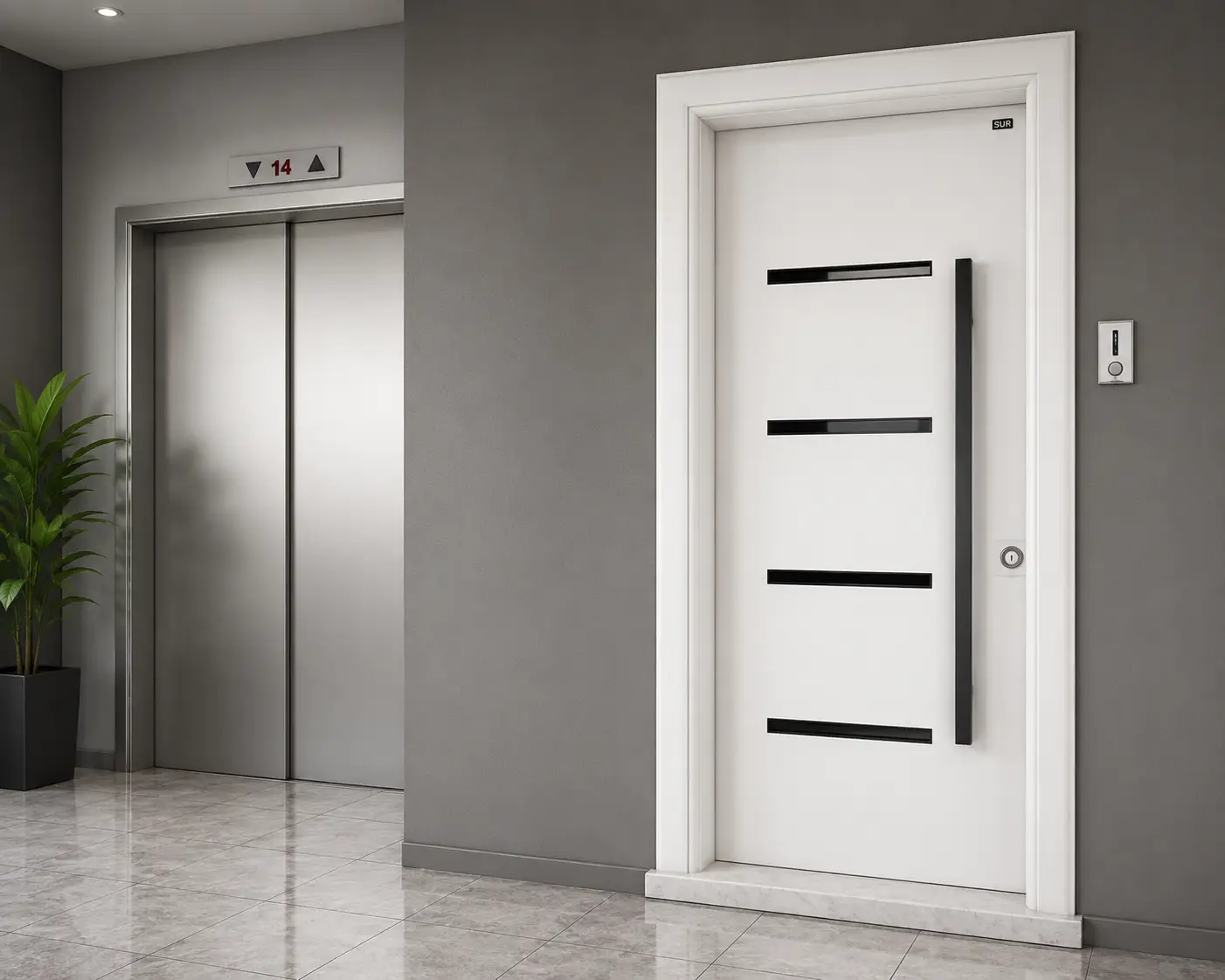 THINLINE cam detaylı daire çelik kapısı Sarı Çelik Kapı