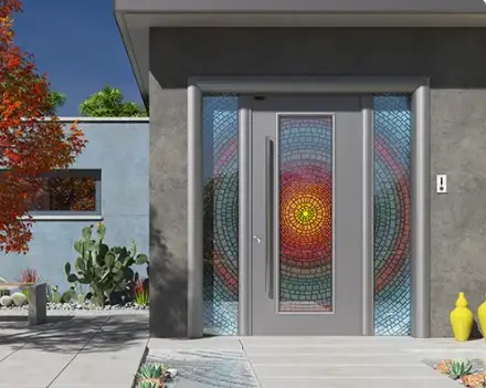 SOLARIS — Dijital baskılı metal vitray panelli premium villa kapısı